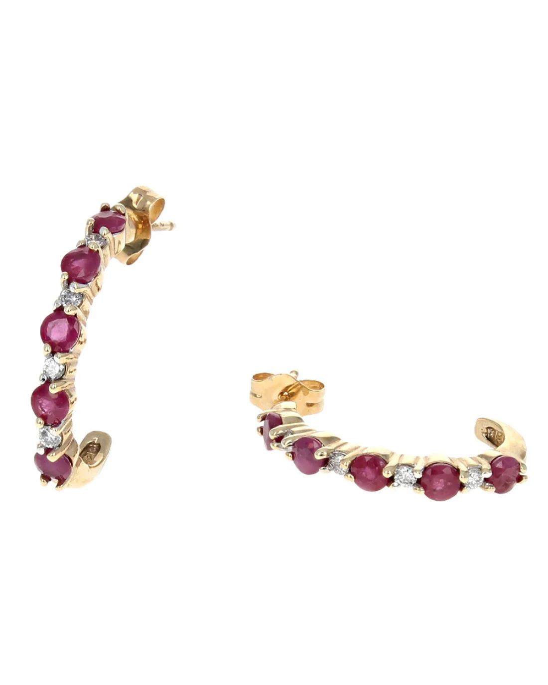 Alternating Ruby and Diamond Curved Earrings - Image 2