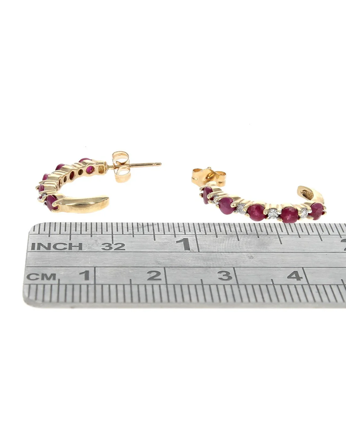 Alternating Ruby and Diamond Curved Earrings - Image 3