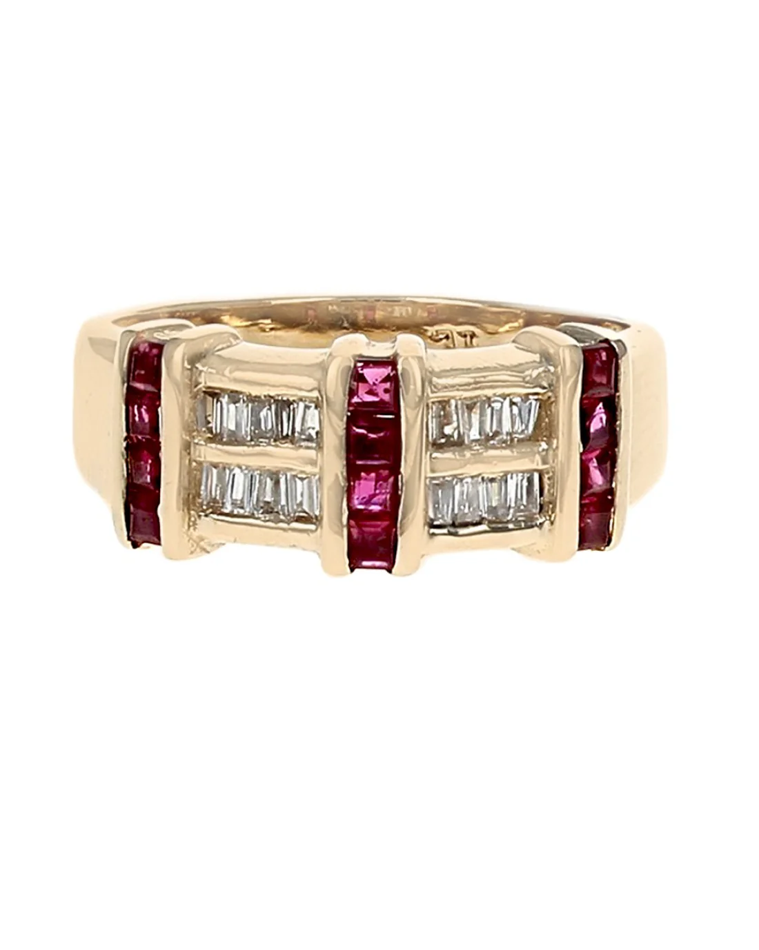 Alternating Ruby and Diamond Ring in Yellow Gold - Image 2