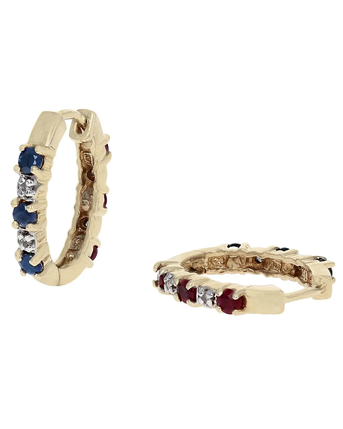 Alternating Ruby, Sapphire and Diamond Earrings - Image 2