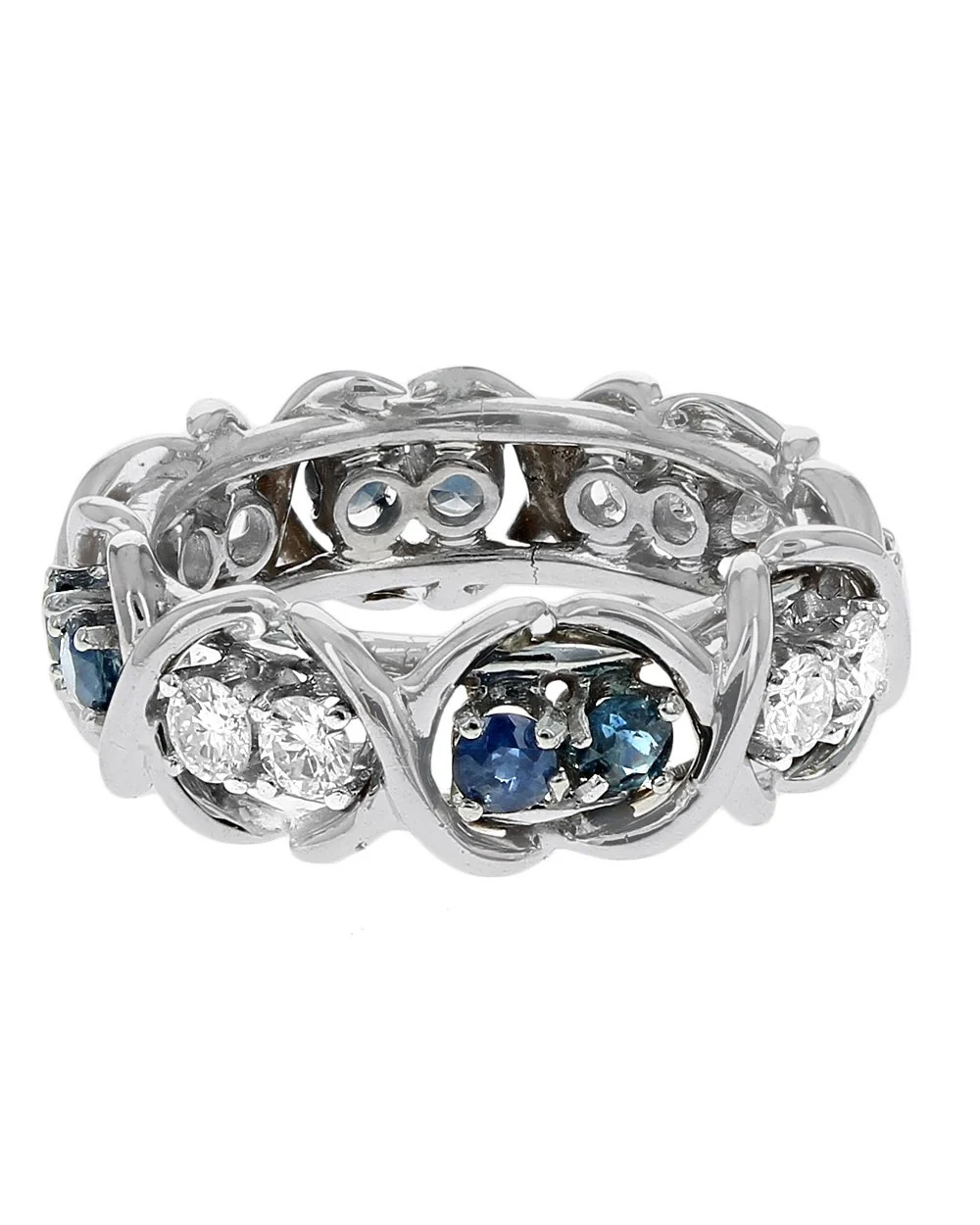 Alternating Sapphire and Diamond Crossover Eternity Ring - Image 2