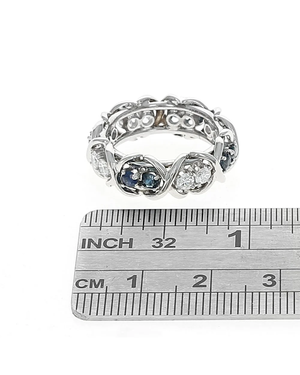 Alternating Sapphire and Diamond Crossover Eternity Ring - Image 3