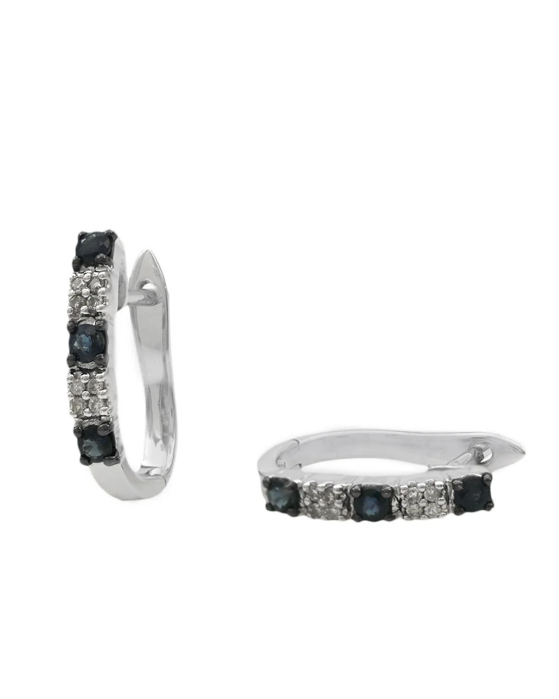 Alternating sapphire and diamond curved earrings - Image 2