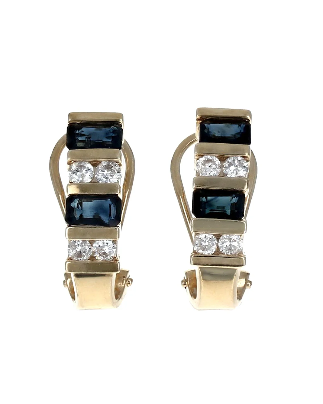 Alternating Sapphire and Diamond J Earrings in Yellow Gold - Image 2