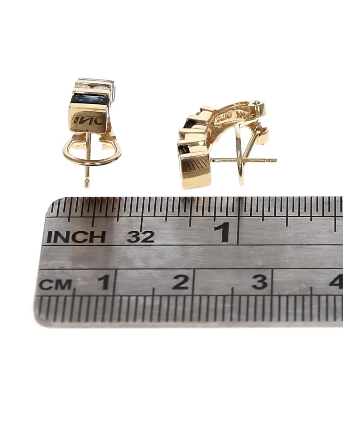 Alternating Sapphire and Diamond J Earrings in Yellow Gold - Image 3