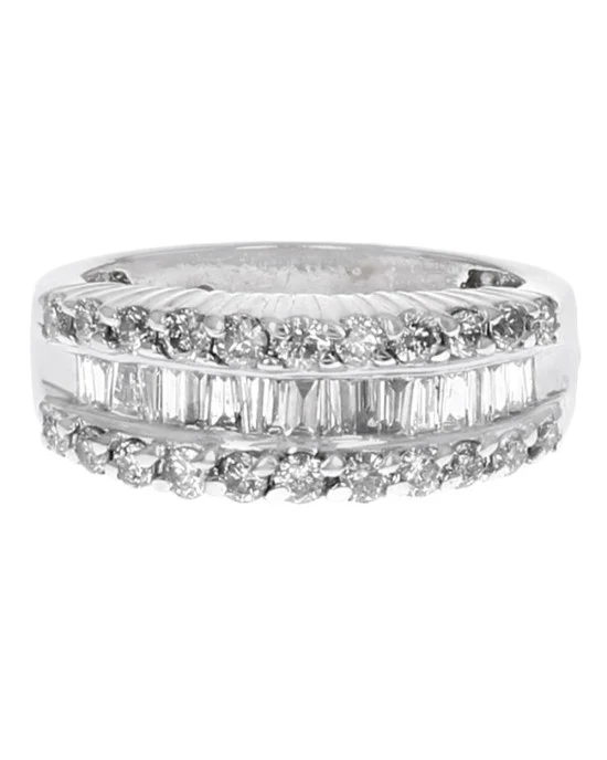 Alternating Three Row Diamond Tapered Ring in White Gold - Image 2