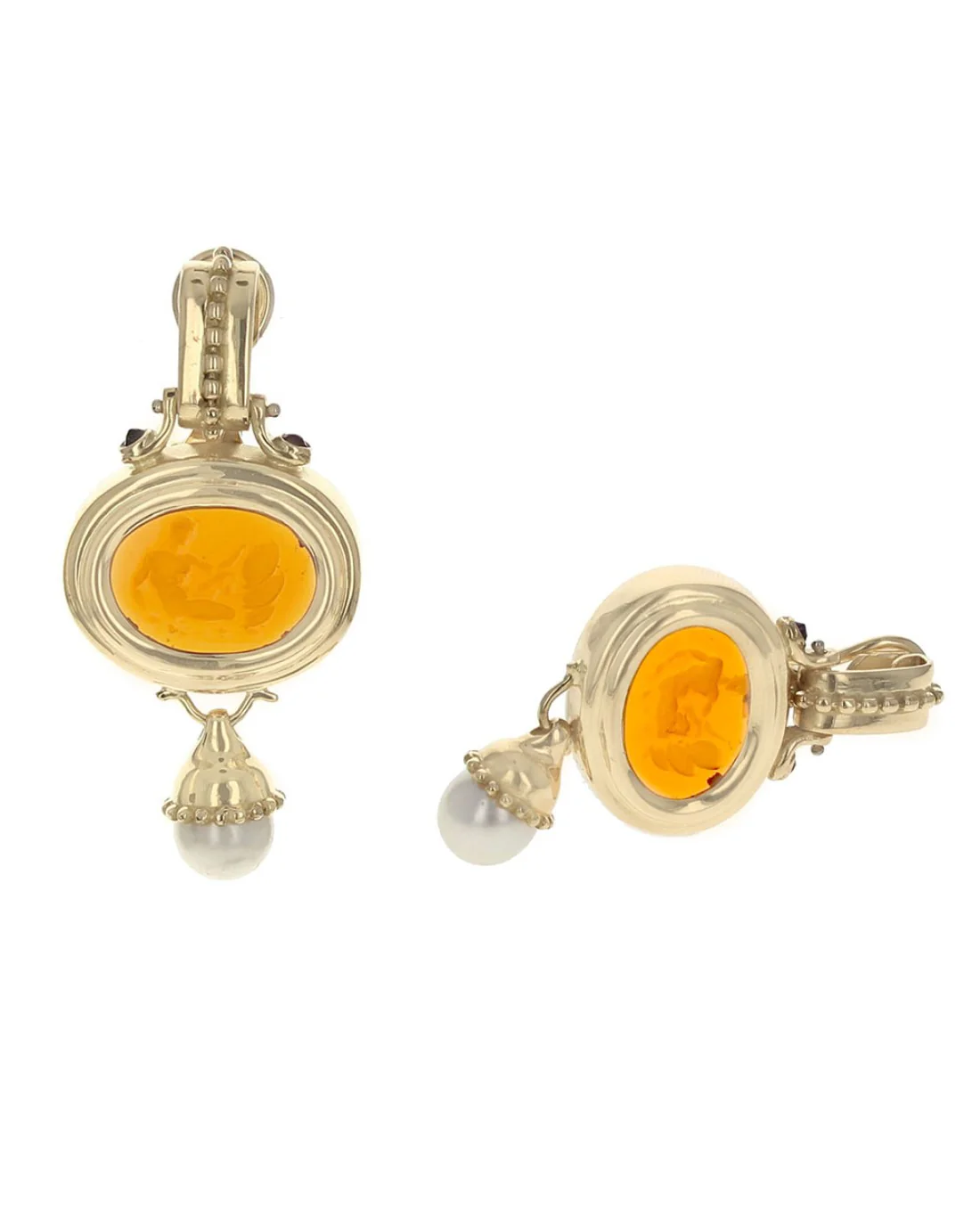Amber Intaglio Pearl Drop Earrings - Image 2