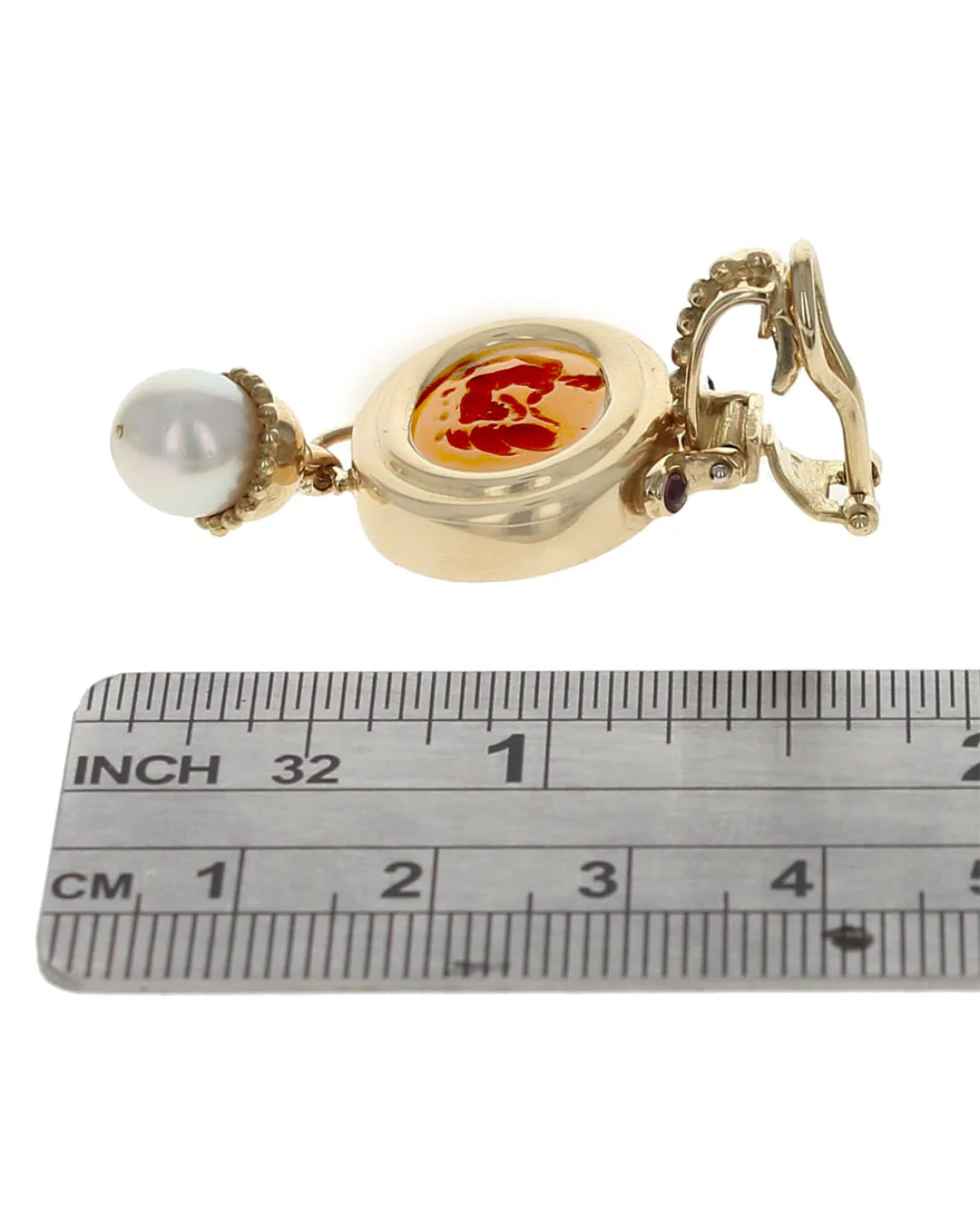 Amber Intaglio Pearl Drop Earrings - Image 3