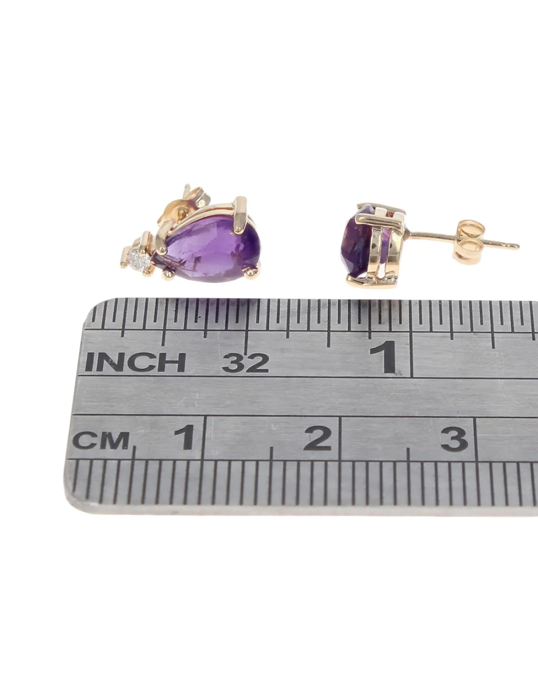 Amethyst and Diamond Accent Stud Earrings - Image 3