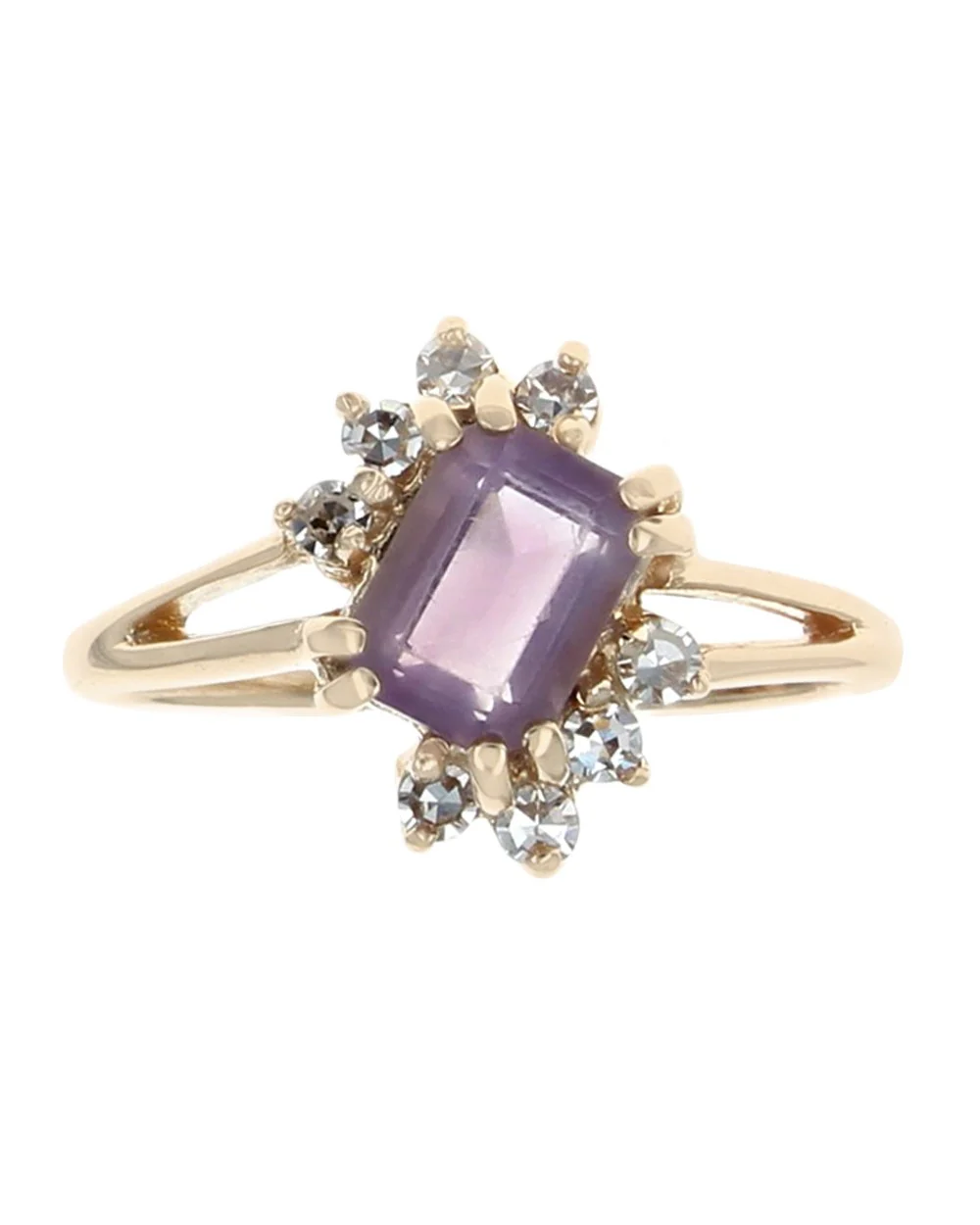 Amethyst and Diamond Bypass Ring in Yellow Gold - Image 2