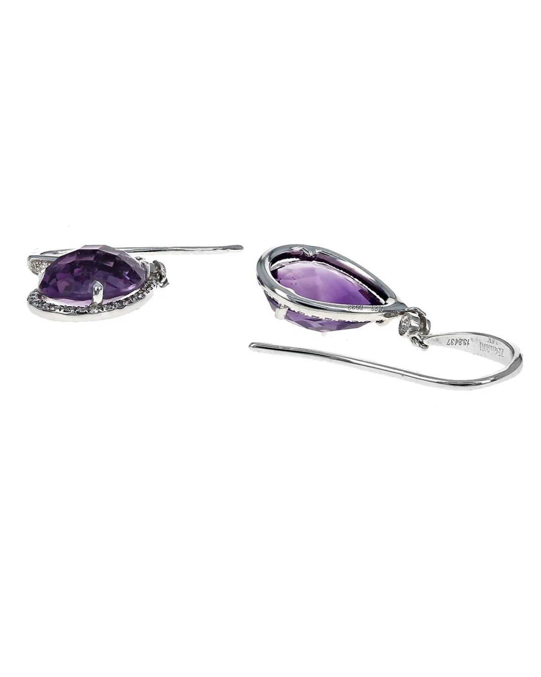 Amethyst and Diamond Halo Drop Earrings - Image 2