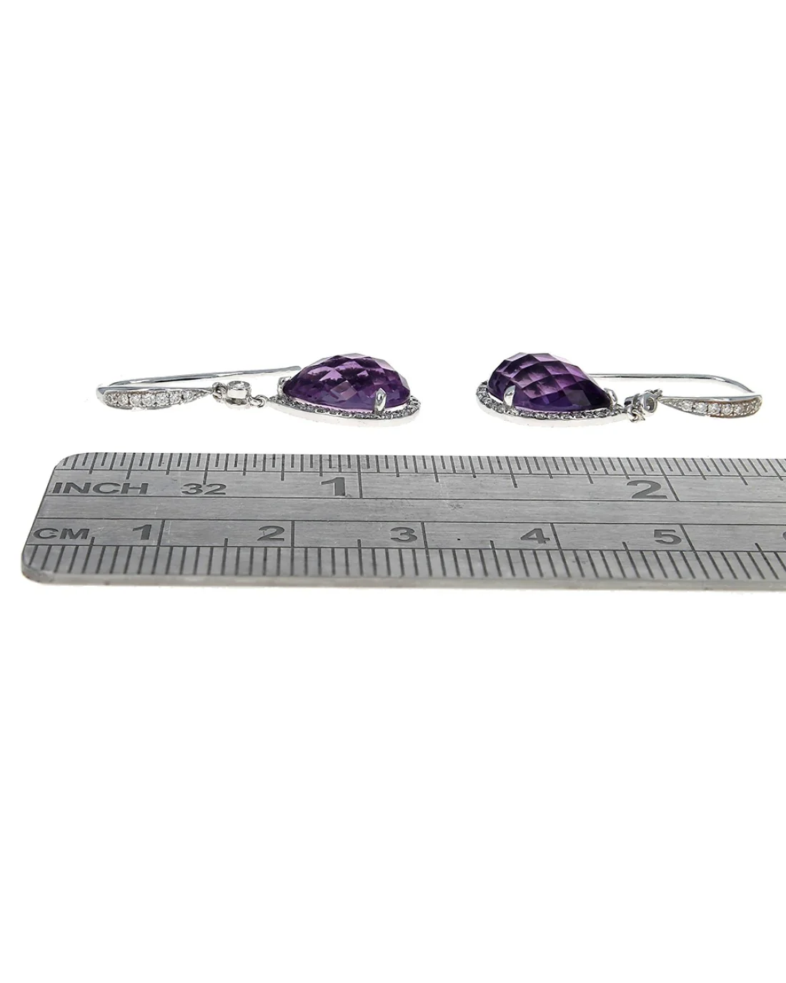 Amethyst and Diamond Halo Drop Earrings - Image 3