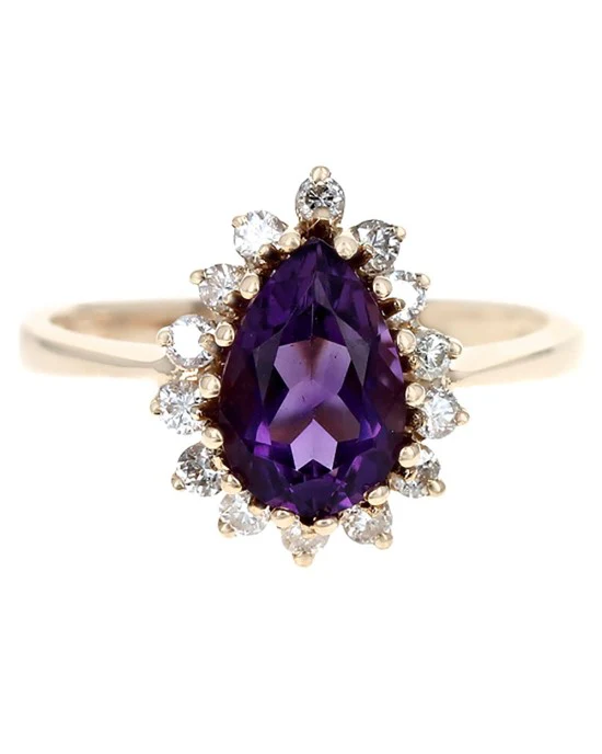 Amethyst and Diamond Halo Ring in Yellow Gold - Image 2