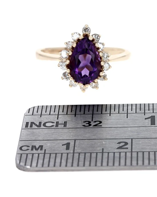 Amethyst and Diamond Halo Ring in Yellow Gold - Image 3