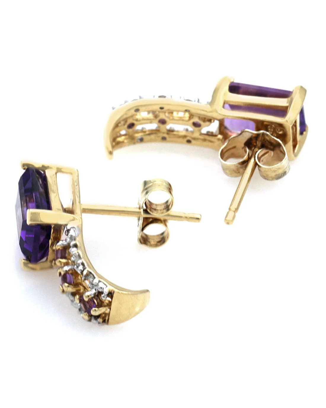 Amethyst and Diamond 'J' Earrings in Yellow Gold - Image 2