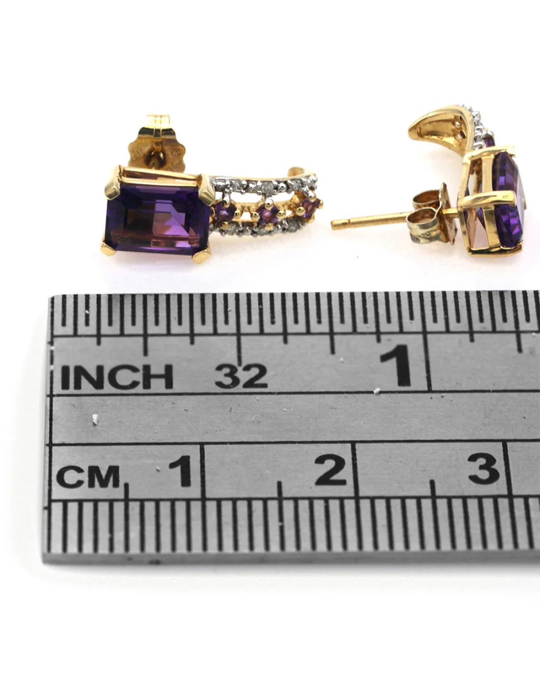 Amethyst and Diamond 'J' Earrings in Yellow Gold - Image 3