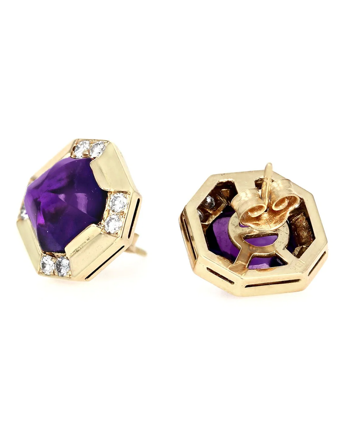 Amethyst Cabochon Diamond Octagon Earrings - Image 2
