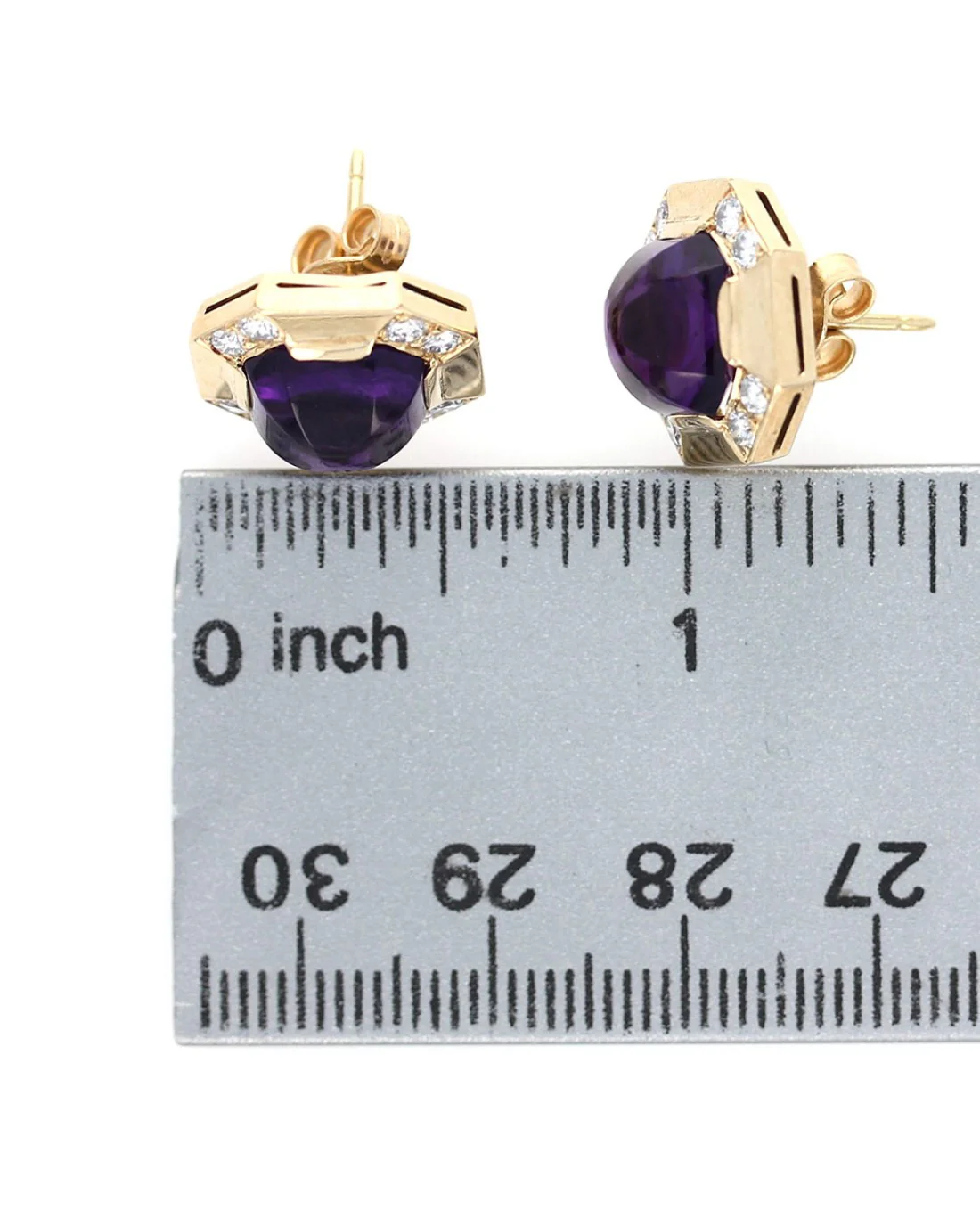 Amethyst Cabochon Diamond Octagon Earrings - Image 3