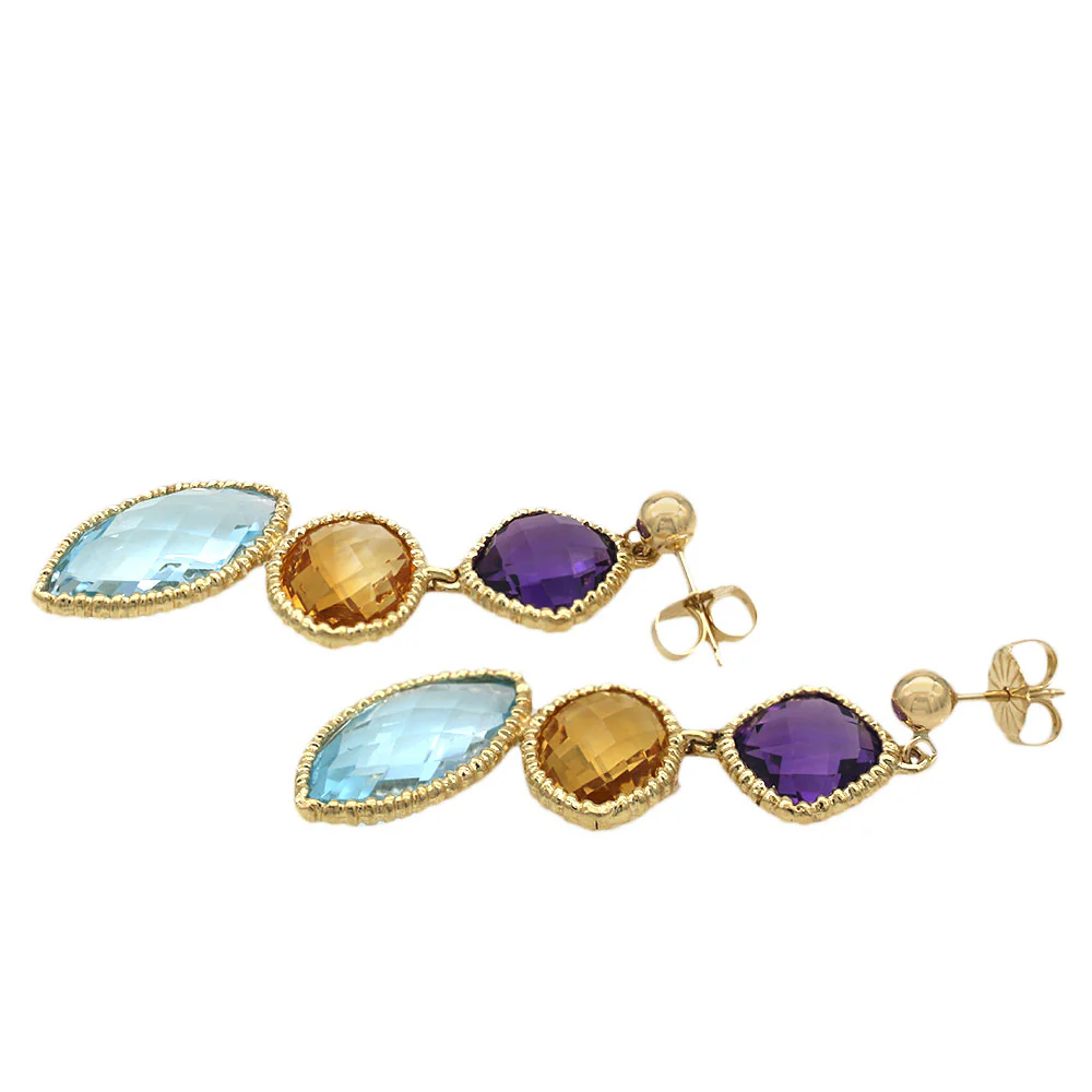 Amethyst, Citrine and Topaz Cushion Dangle Earrings - Image 2