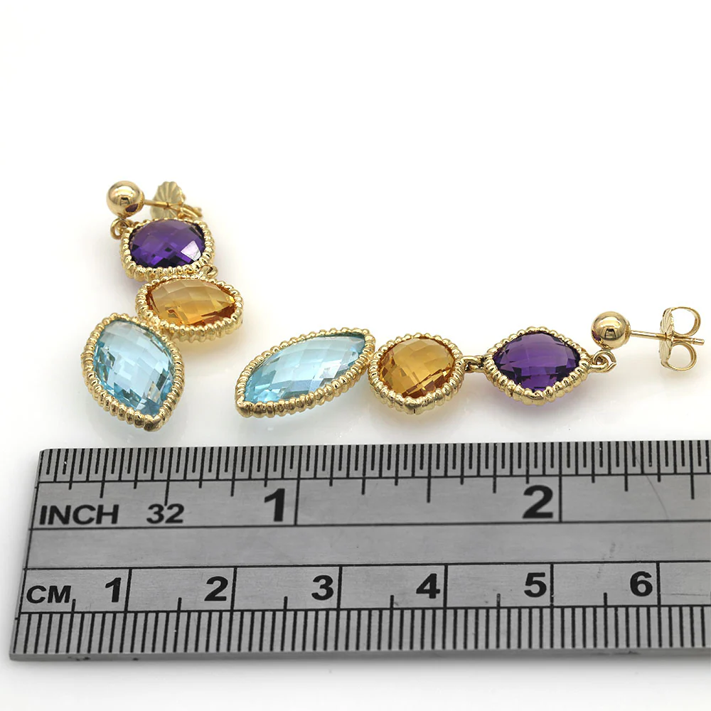 Amethyst, Citrine and Topaz Cushion Dangle Earrings - Image 3