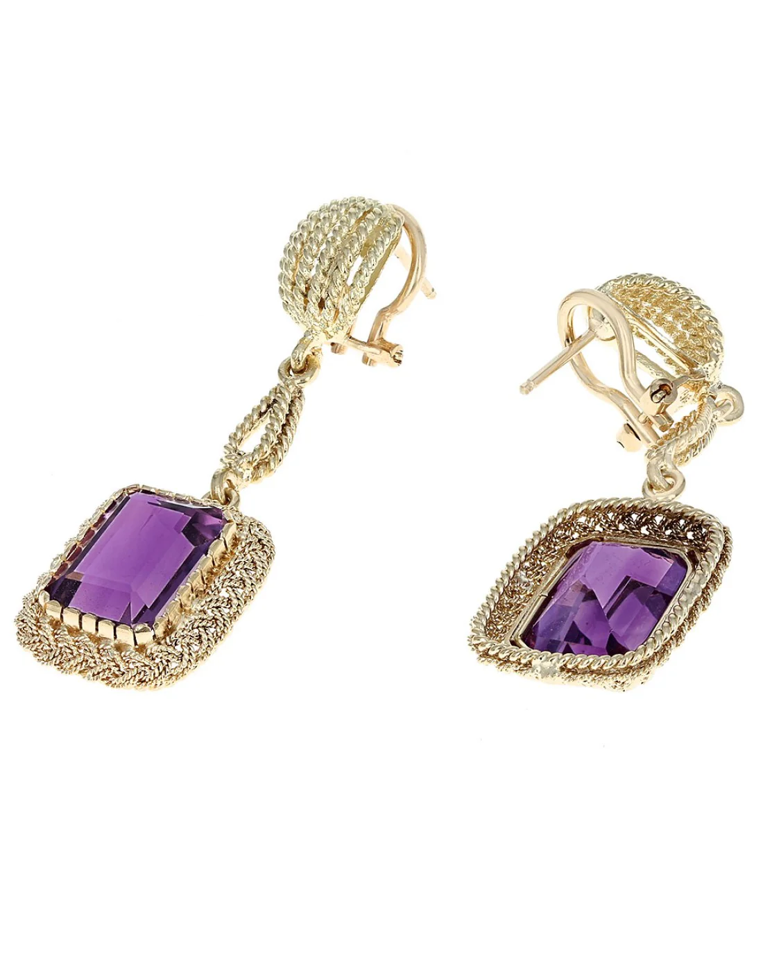 Amethyst Dangle Earrings in Gold - Image 2