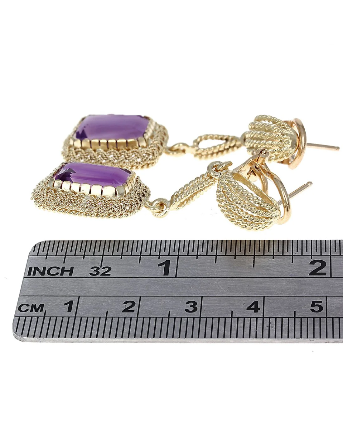 Amethyst Dangle Earrings in Gold - Image 3