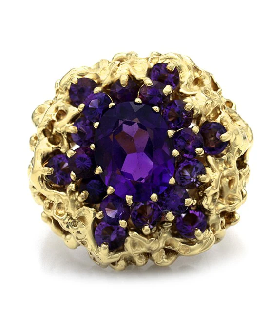 Amethyst Halo Free Form Ring in Gold - Image 2