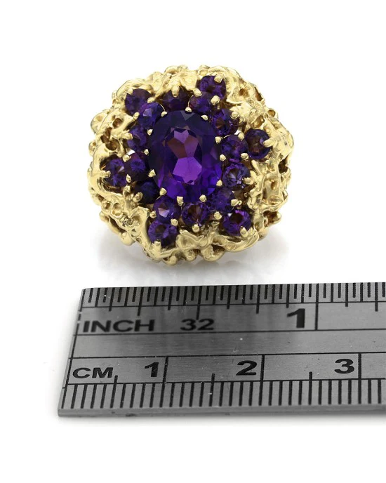Amethyst Halo Free Form Ring in Gold - Image 3