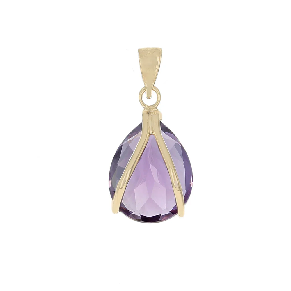 Amethyst Solitaire Drop Pendant in Yellow Gold - Image 2