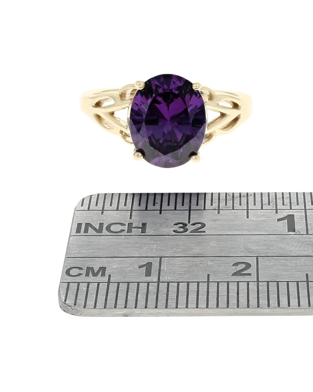 Amethyst Solitaire Split Shank Ring in Yellow Gold - Image 3