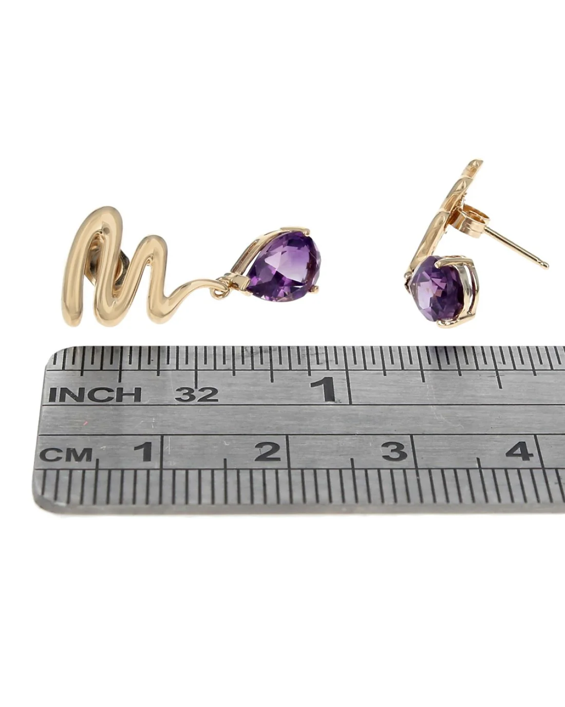 Amethyst Squiggle Dangle Earrings in Yellow Gold - Image 3