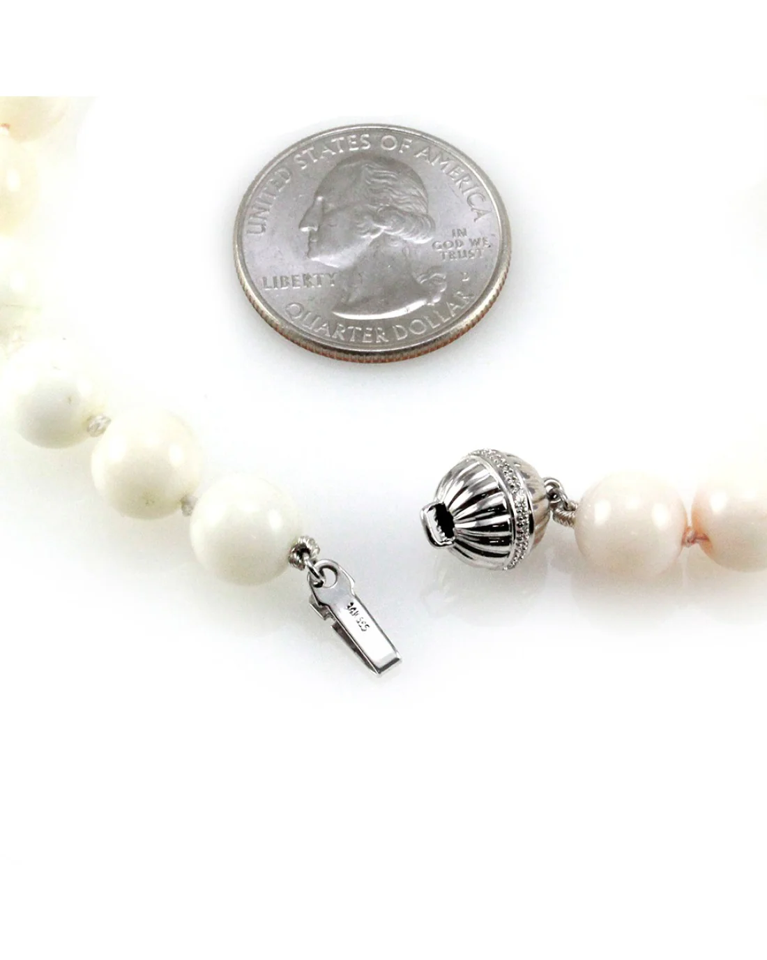 Angelskin Coral Beaded Strand/ Necklace with 14K White Gold and Diamond Clasp - Image 5