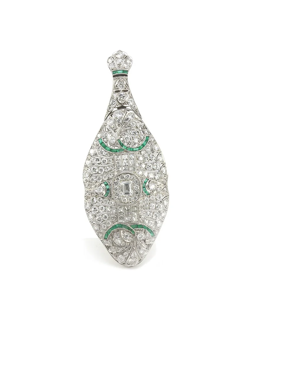 Antique Diamond and Calibre Emerald Pendant Convertible Brooch in Platinum