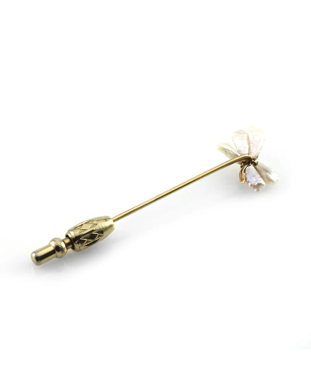 Antique Pearl & Diamond Flower Stick Pin in 10K Yellow Gold - Image 2