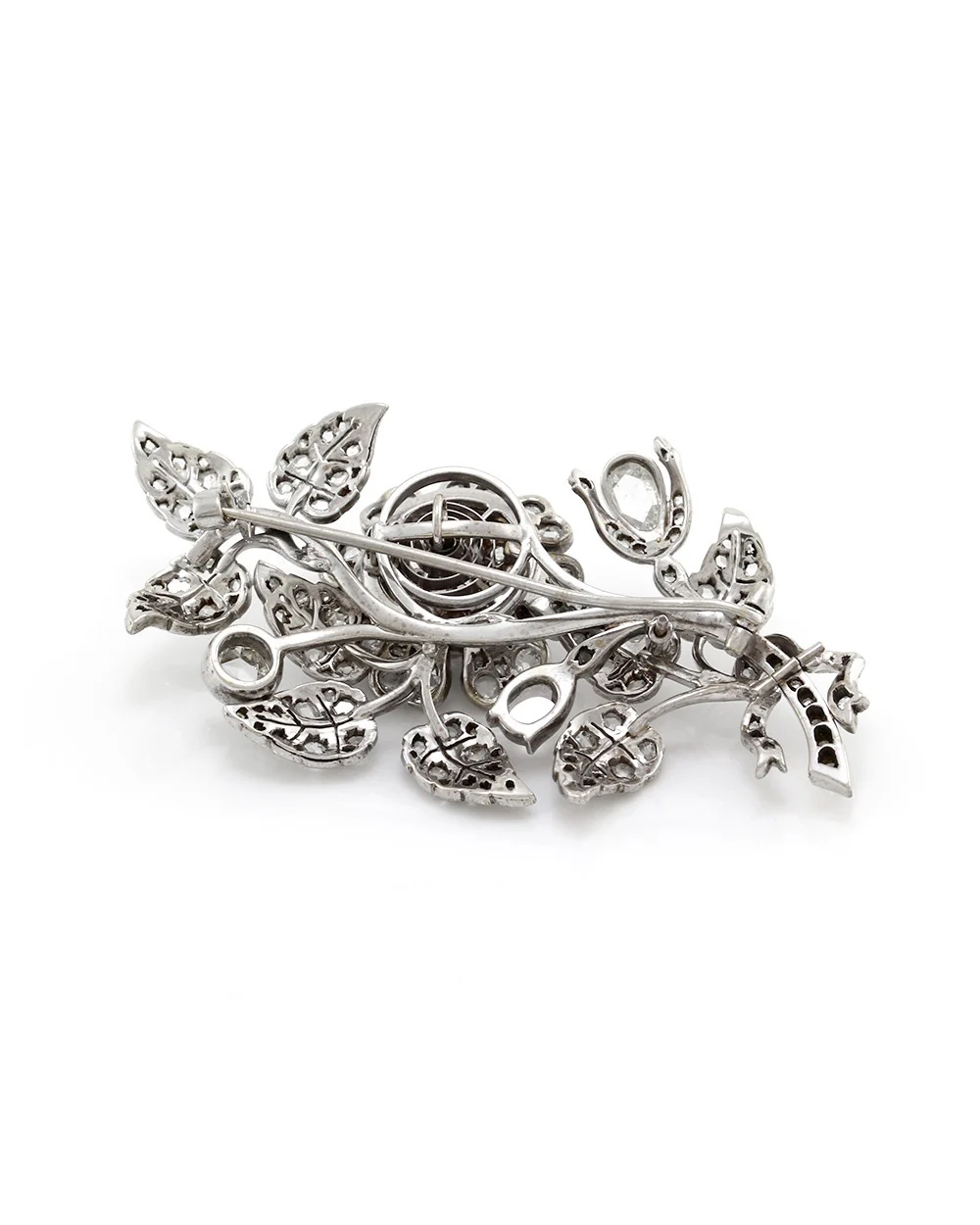 Antique Rose Cut Diamond En Tremblant Flower Brooch in Gold and Silver - Image 4