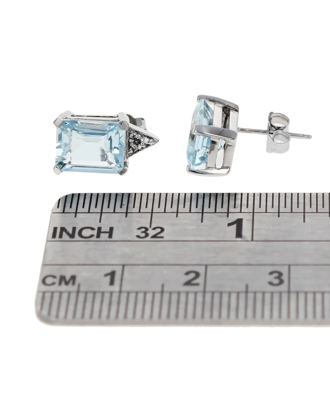 Aquamarine and Diamond Accent Stud Earrings - Image 3