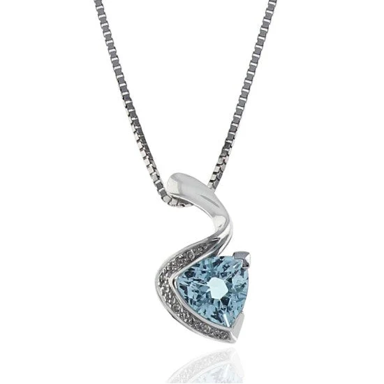 14K White Gold Aquamarine and Diamond Accent Swirl Necklace