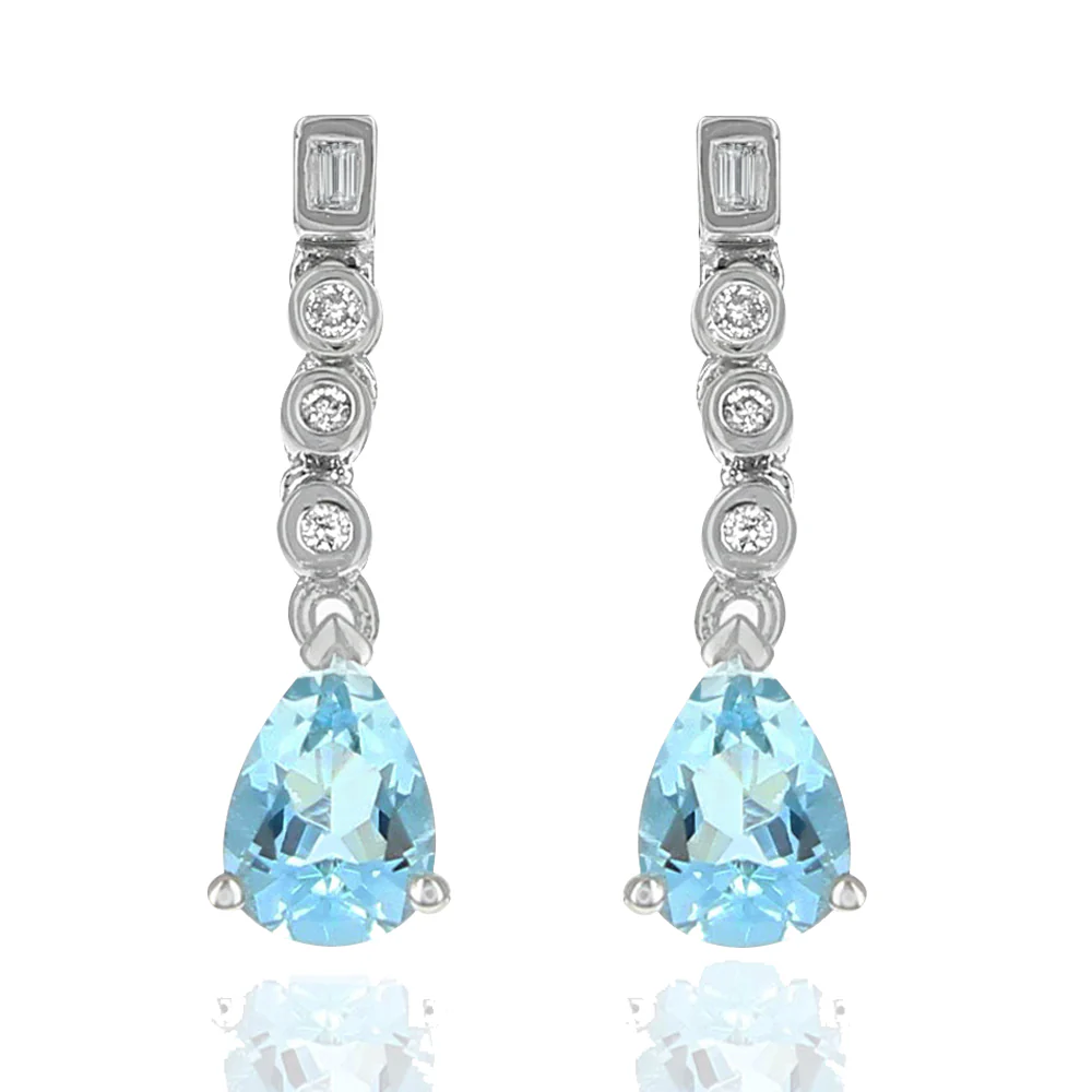 Aquamarine and Diamond Drop Earrings in White Gold
