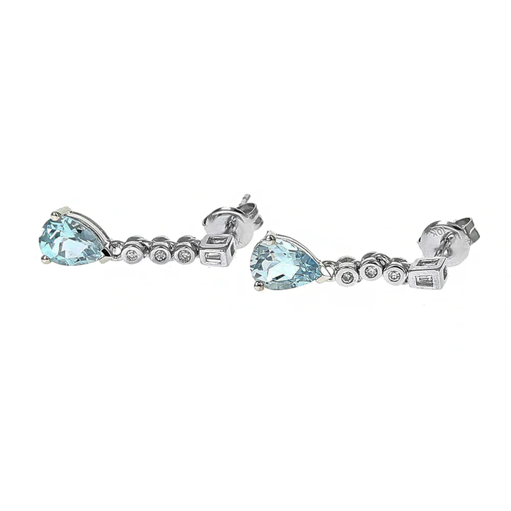 Aquamarine and Diamond Drop Earrings in White Gold - Image 2