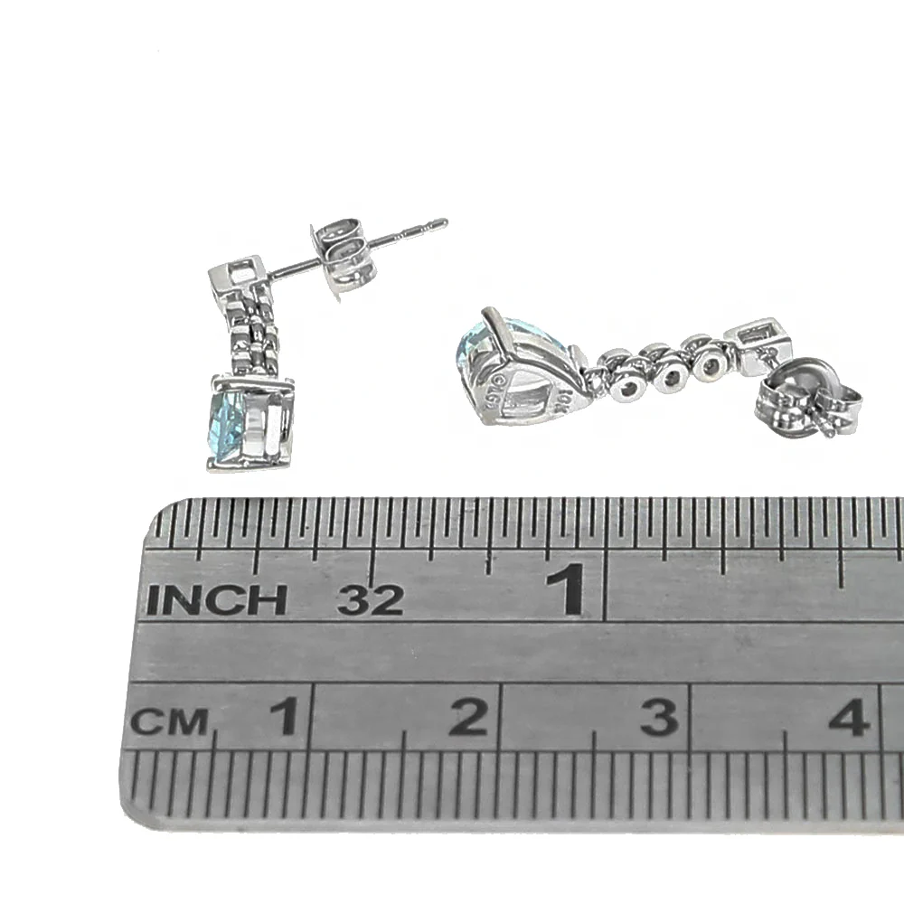 Aquamarine and Diamond Drop Earrings in White Gold - Image 3