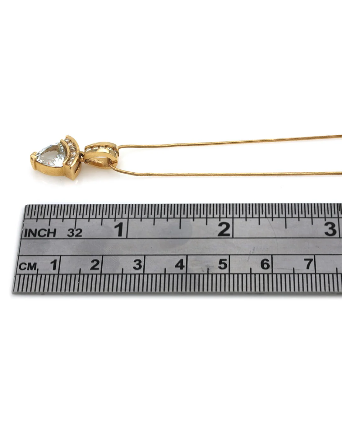Aquamarine and Diamond Drop Necklace in Yellow Gold - Image 3