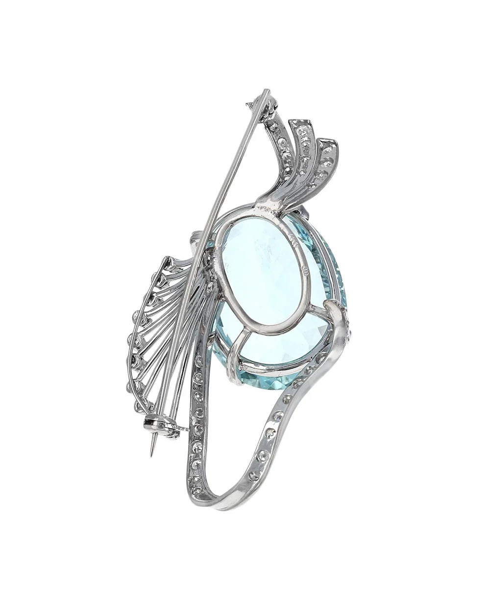 Aquamarine and Diamond Fashion Brooch in White Gold - Image 2