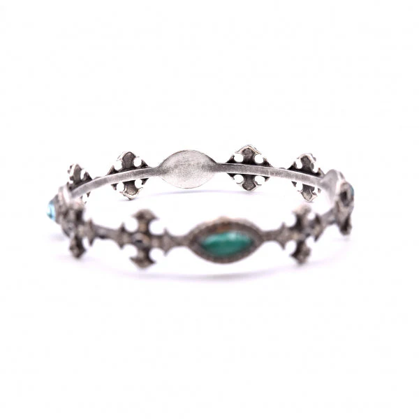 Armenta New World Sterling Silver, Malachite, Sapphire and Champagne Diamond Bangle - Image 4