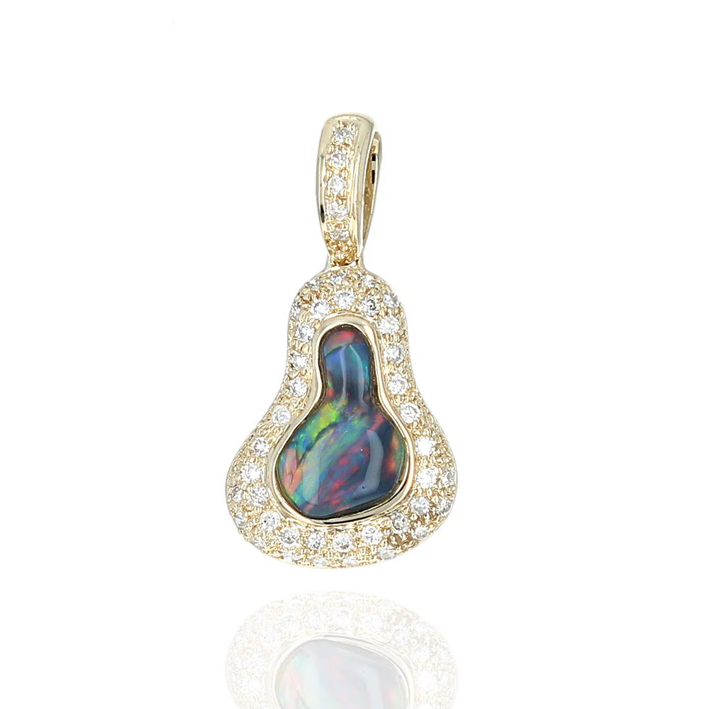 Australian Black Opal and Diamond Halo Pendant in Yellow Gold