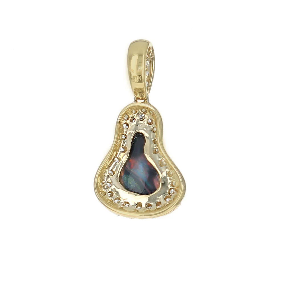 Australian Black Opal and Diamond Halo Pendant in Yellow Gold - Image 2