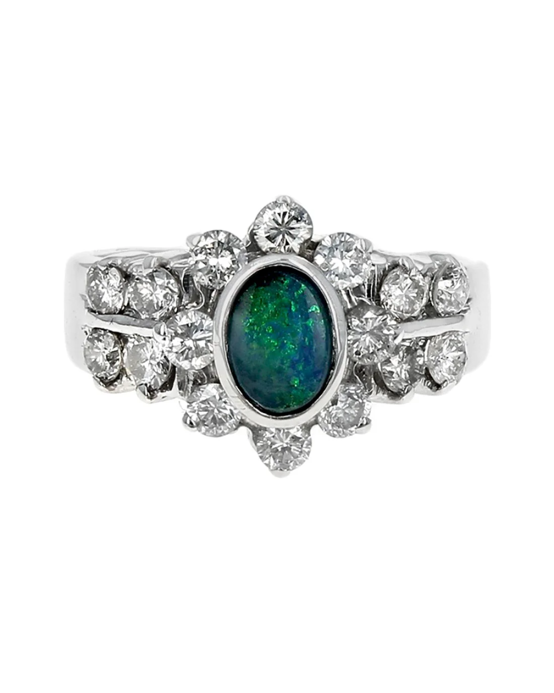Australian Black Opal and Diamond Halo Ring - Image 2
