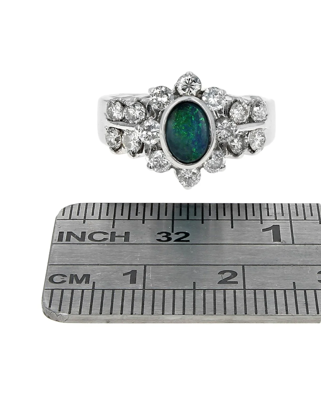 Australian Black Opal and Diamond Halo Ring - Image 3