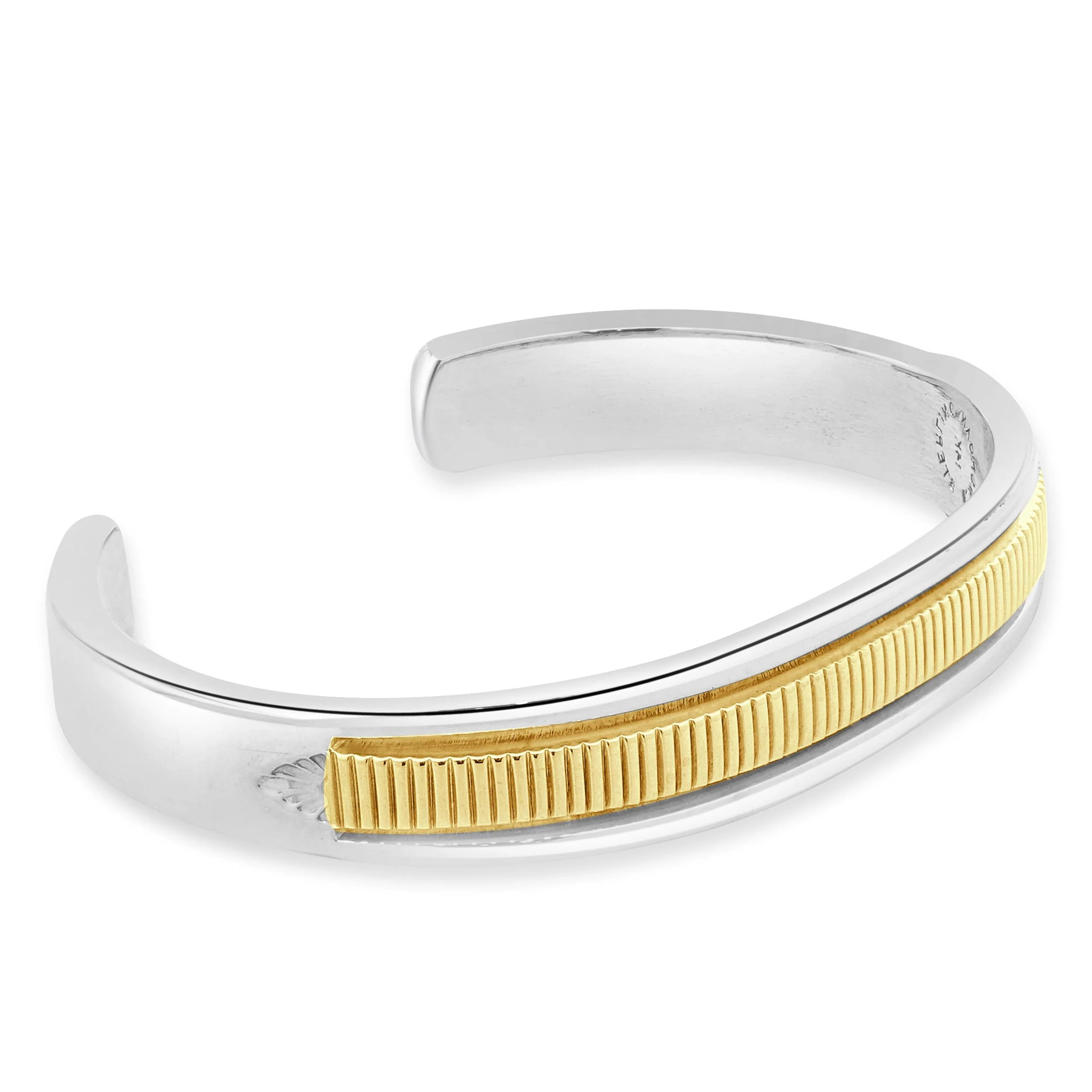B. Morgan Native American Sterling Silver & 14 Karat Yellow Gold Cuff Bracelet - Image 3