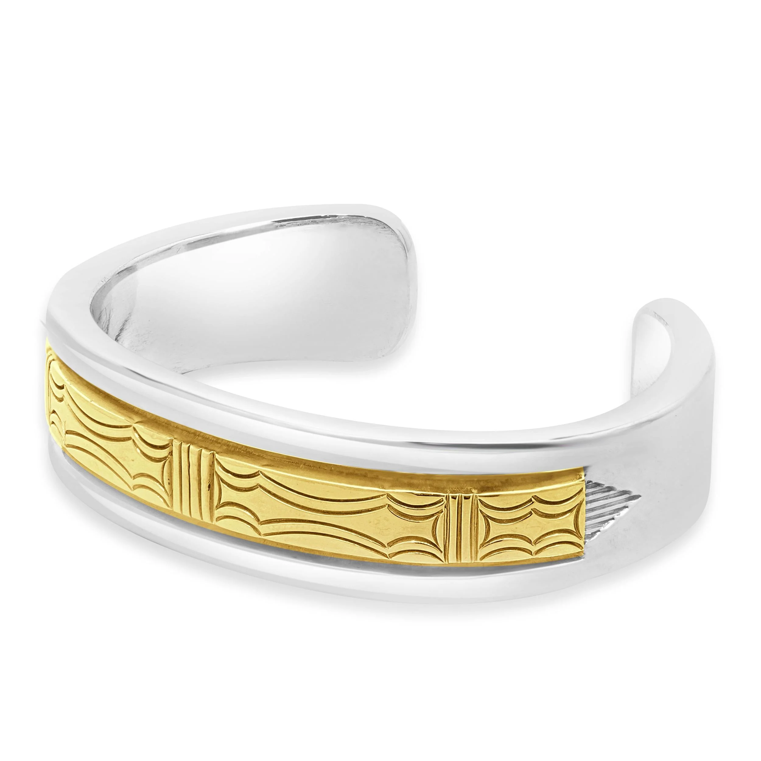 B. Morgan Native American Sterling Silver & 14 Karat Yellow Gold Cuff Bracelet - Image 2
