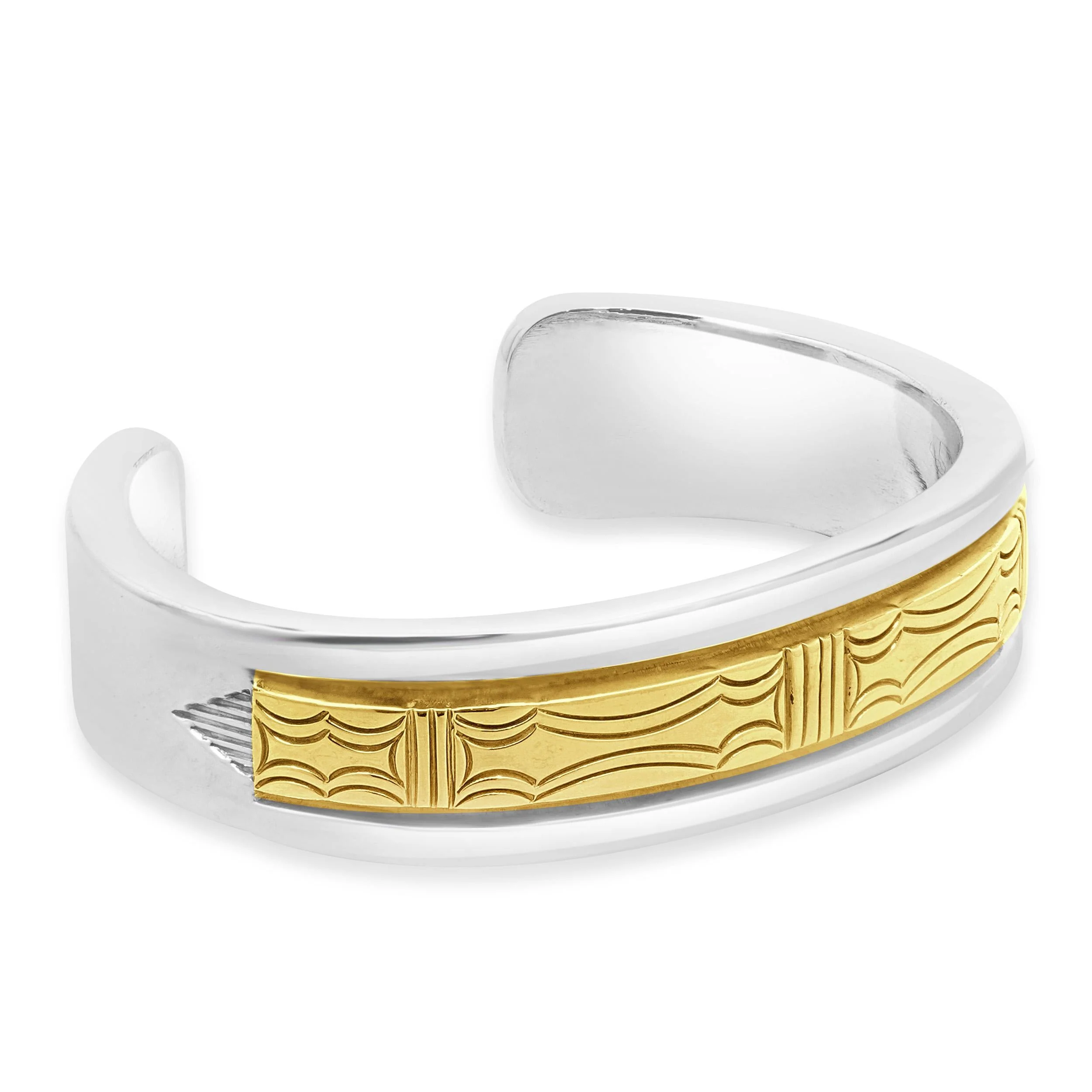 B. Morgan Native American Sterling Silver & 14 Karat Yellow Gold Cuff Bracelet - Image 3